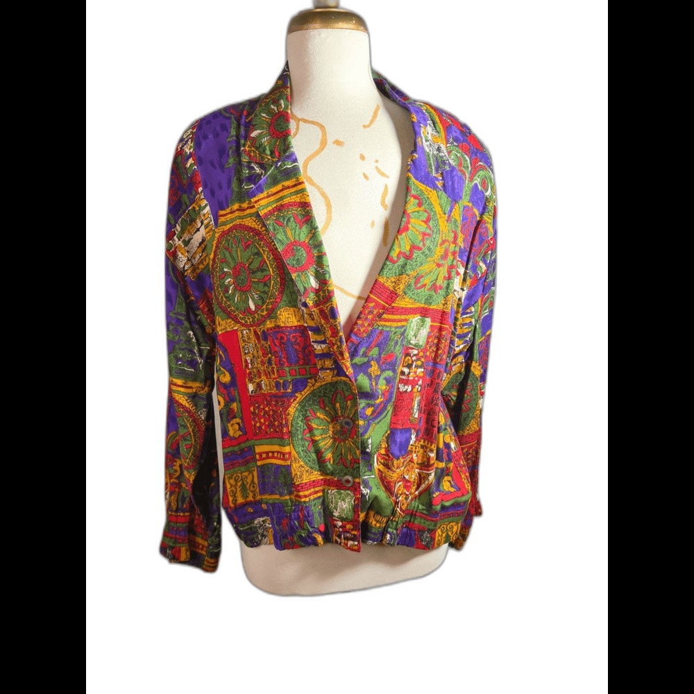Lucia Blazer Size 10 VTG Abstract Colorful Romantic Aesthetic English Garden